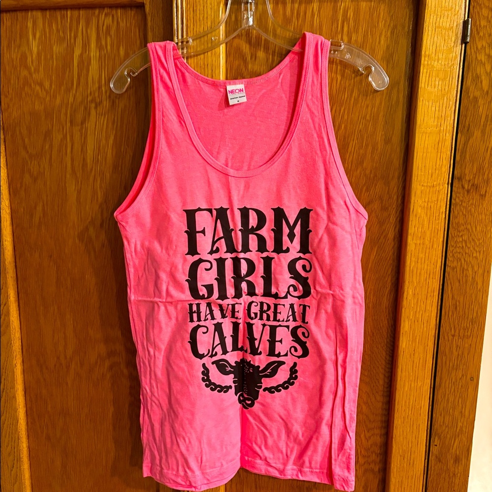 Farm Girls Have Great Calves pink tank top women’s sz medium